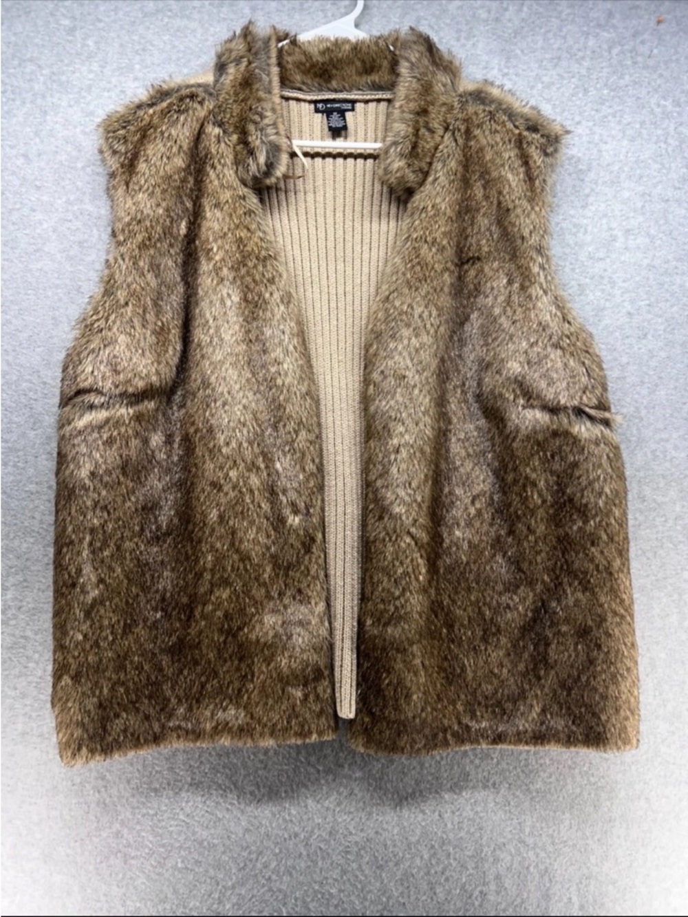 new directions Brown Faux Fur Vest with Knit Back Panel